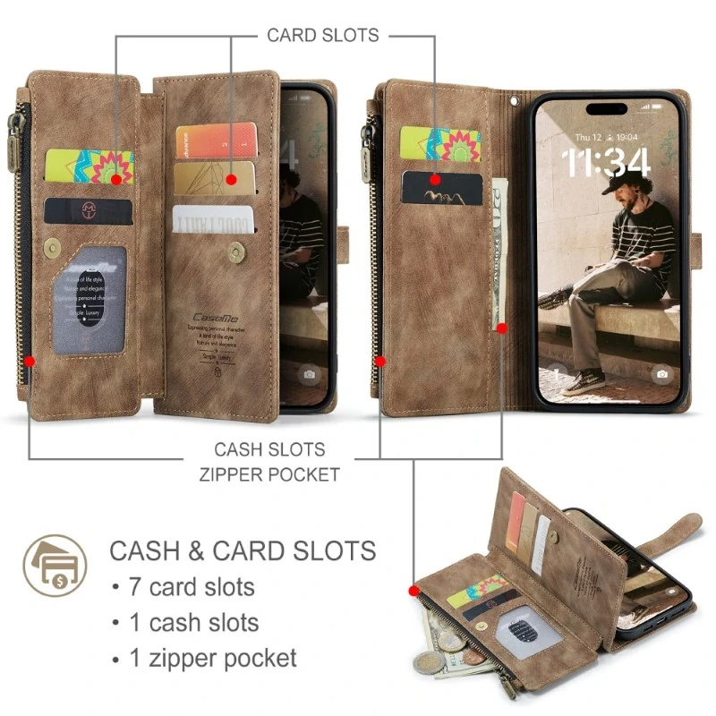 Pouzdro pro iPhone 16 CASEME Luxury Double Layer hnědé