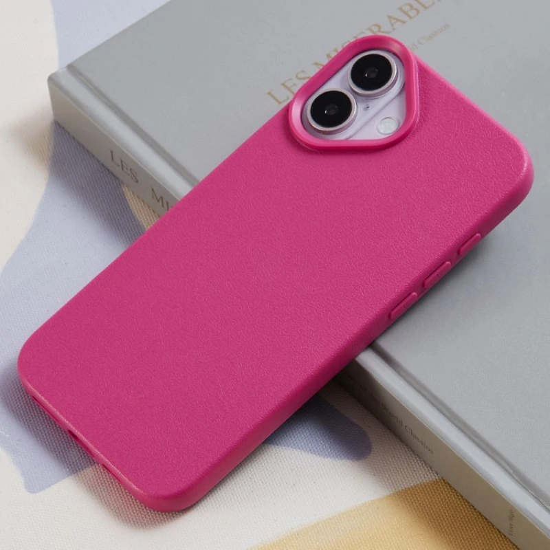 Kryt na iPhone 16 gumový Litchi růžový