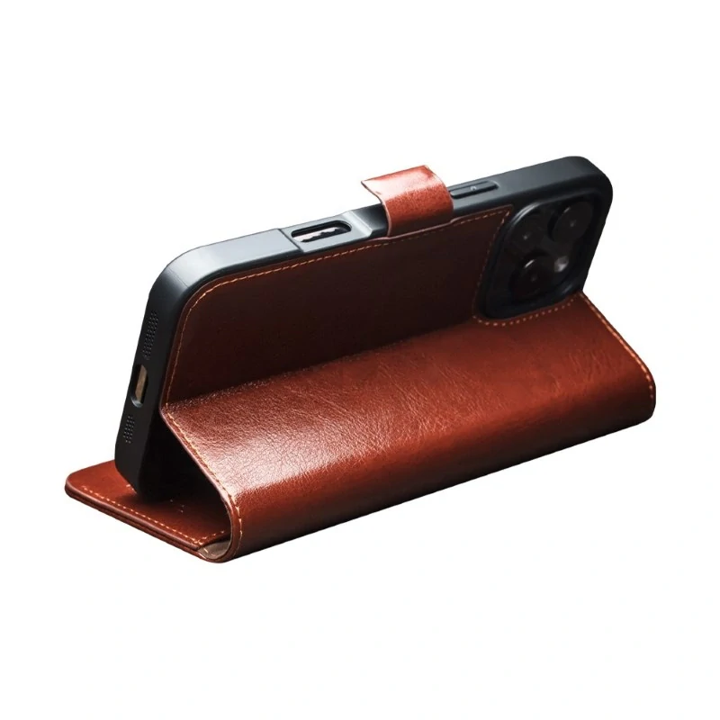 Pouzdro QIALINO na iPhone 16 Pro Max Kožené hněde