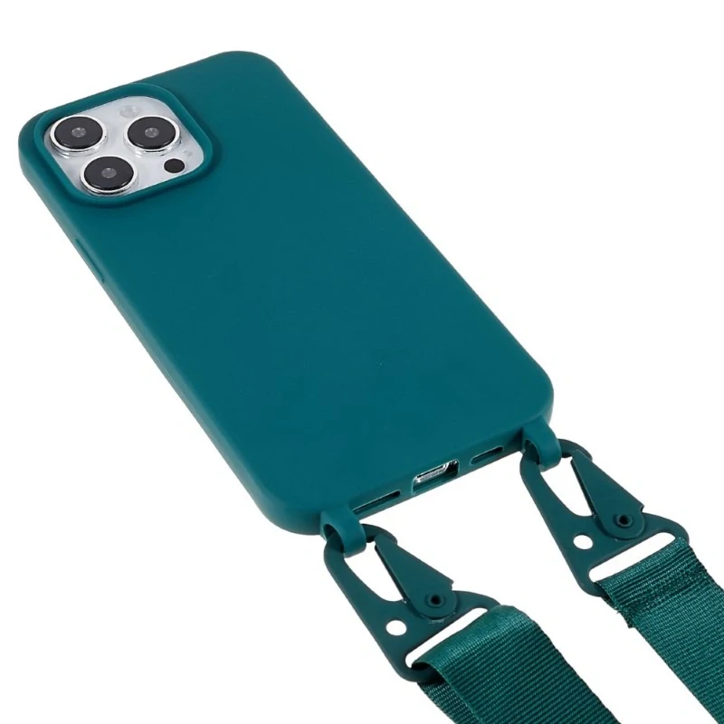 Kryt na iPhone 16 Pro gumový se šňůrkou na krk zelený