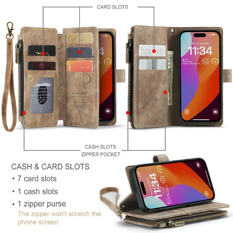 Pouzdro pro iPhone 16 Pro CASEME Luxury Double Layer hnědé