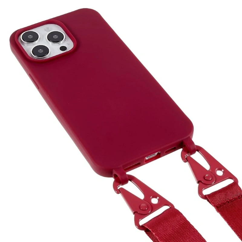 Kryt na iPhone 16 Pro Max gumový se šňůrkou na krk vínový