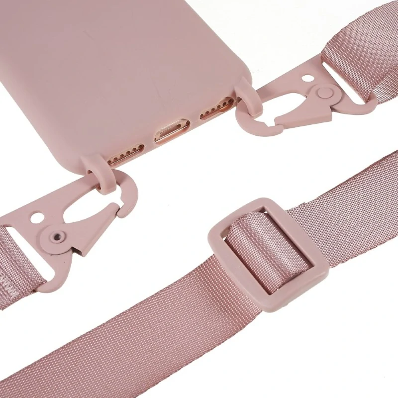 Kryt na iPhone 7 / 8 / SE ( 2020 / 2022 ) gumový se šňůrkou na krk starorůžový