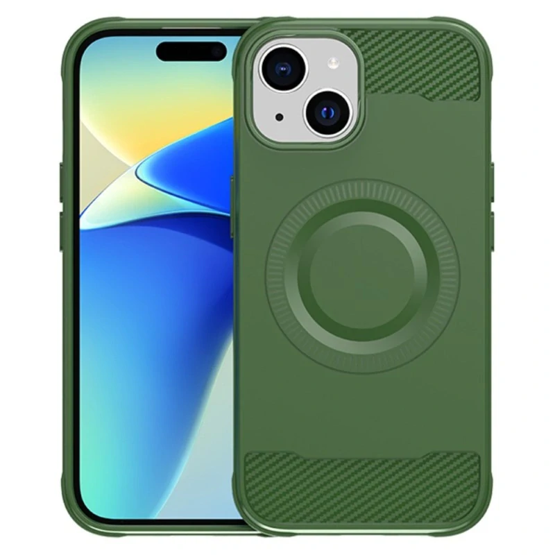 Kryt na iPhone 15 gumový (podpora MagSafe) zelený