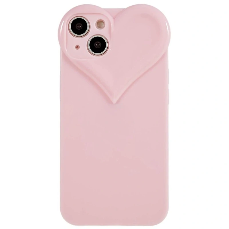 Kryt na iPhone 15 gumový Srdce světle růžový
