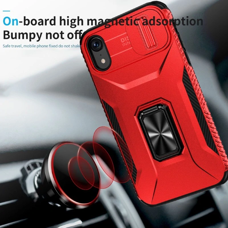 Kryt na iPhone Xr odolný s krytkou na fotoaparát červený