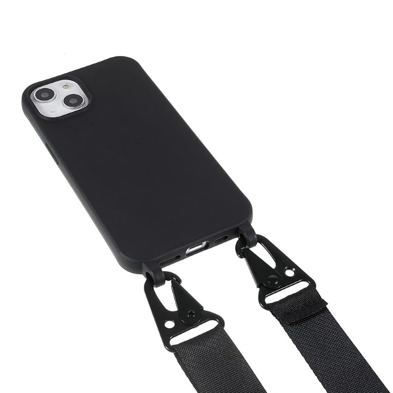 Kryt na iPhone 13 gumový se šňůrkou na krk černý