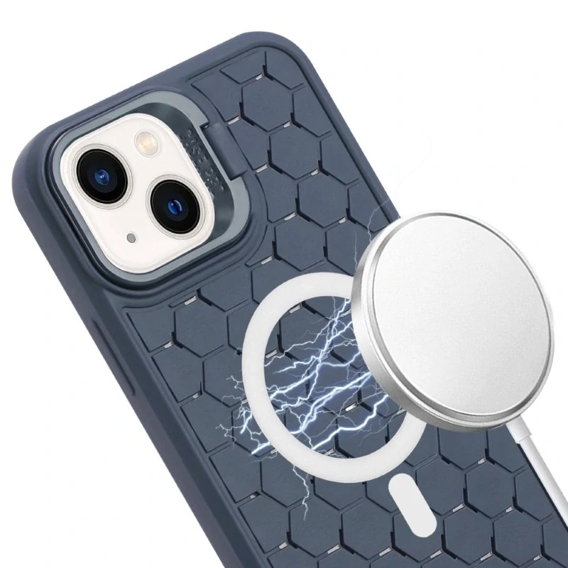 Kryt na iPhone 13 Honeycomb s podporou MagSafe a šňůrkou na krk tmavě modrý