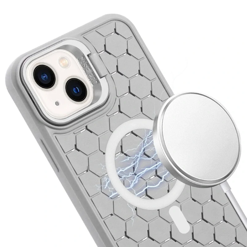 Kryt na iPhone 13 Honeycomb s podporou MagSafe a šňůrkou na krk šedý