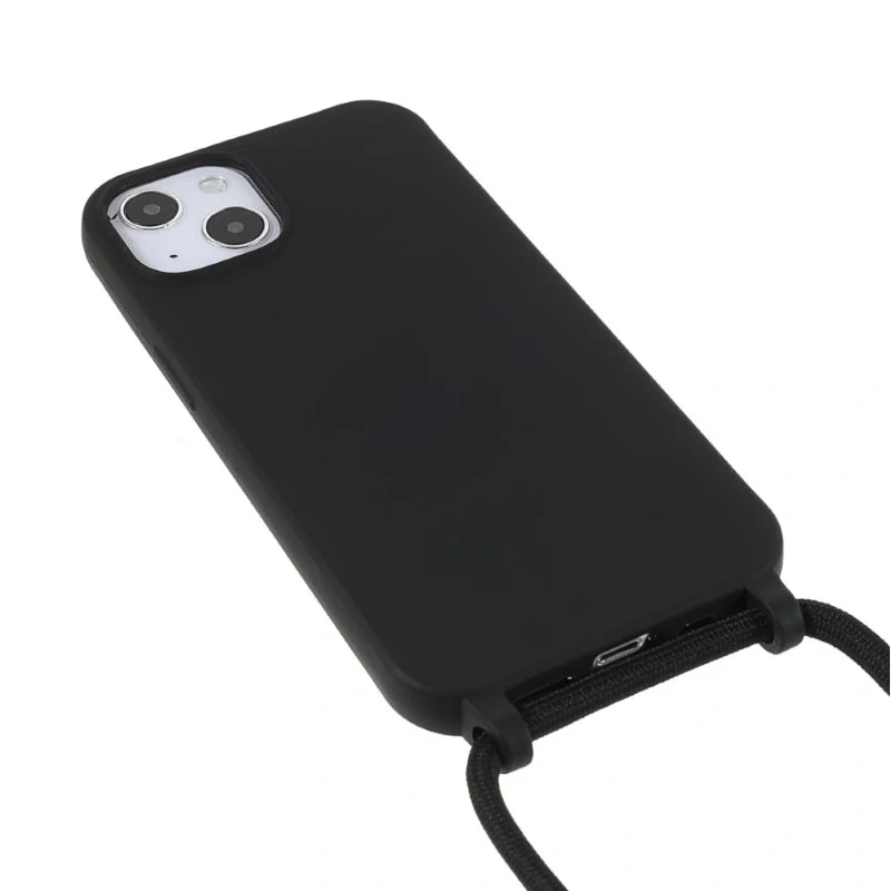 Kryt na iPhone 13 Mini gumový se šňůrkou na krk černý