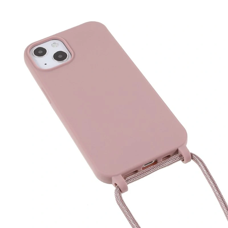 Kryt na iPhone 13 Mini gumový se šňůrkou na krk stararůžový