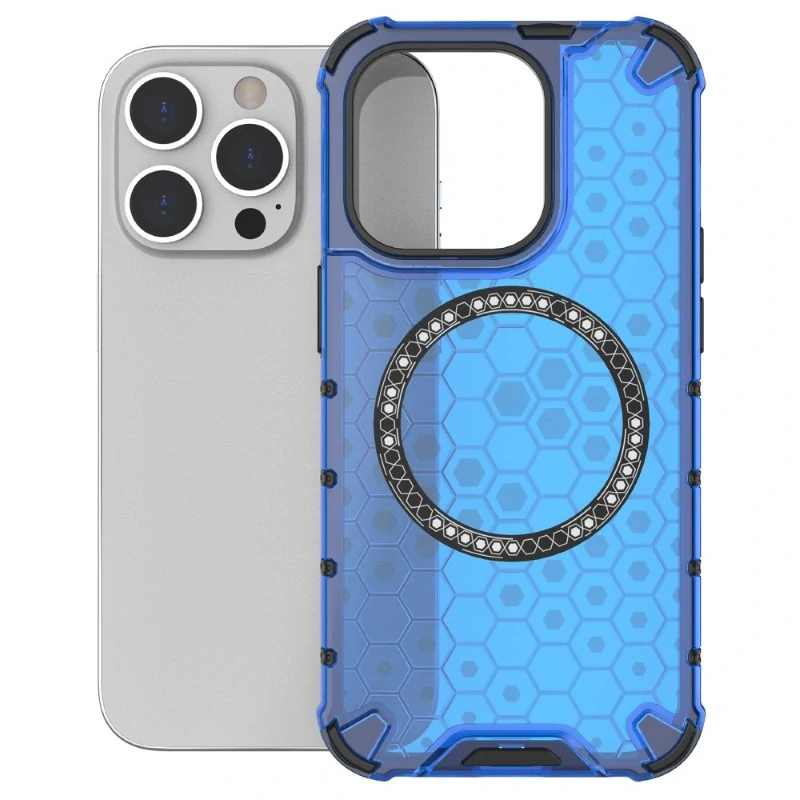 Kryt na iPhone 13 Pro odolný Honeycomb s podporou Magsafe modrý