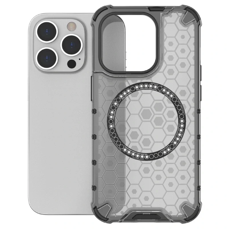 Kryt na iPhone 13 Pro odolný Honeycomb s podporou Magsafe šedý