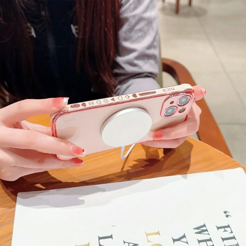 Kryt na iPhone 14 Srdíčko s podporou MagSafe růžový