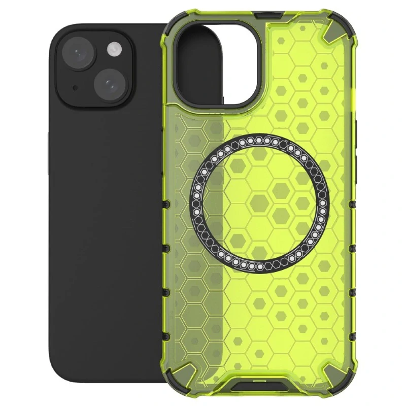 Kryt na iPhone 14 odolný Honeycomb s podporou Magsafe zelený