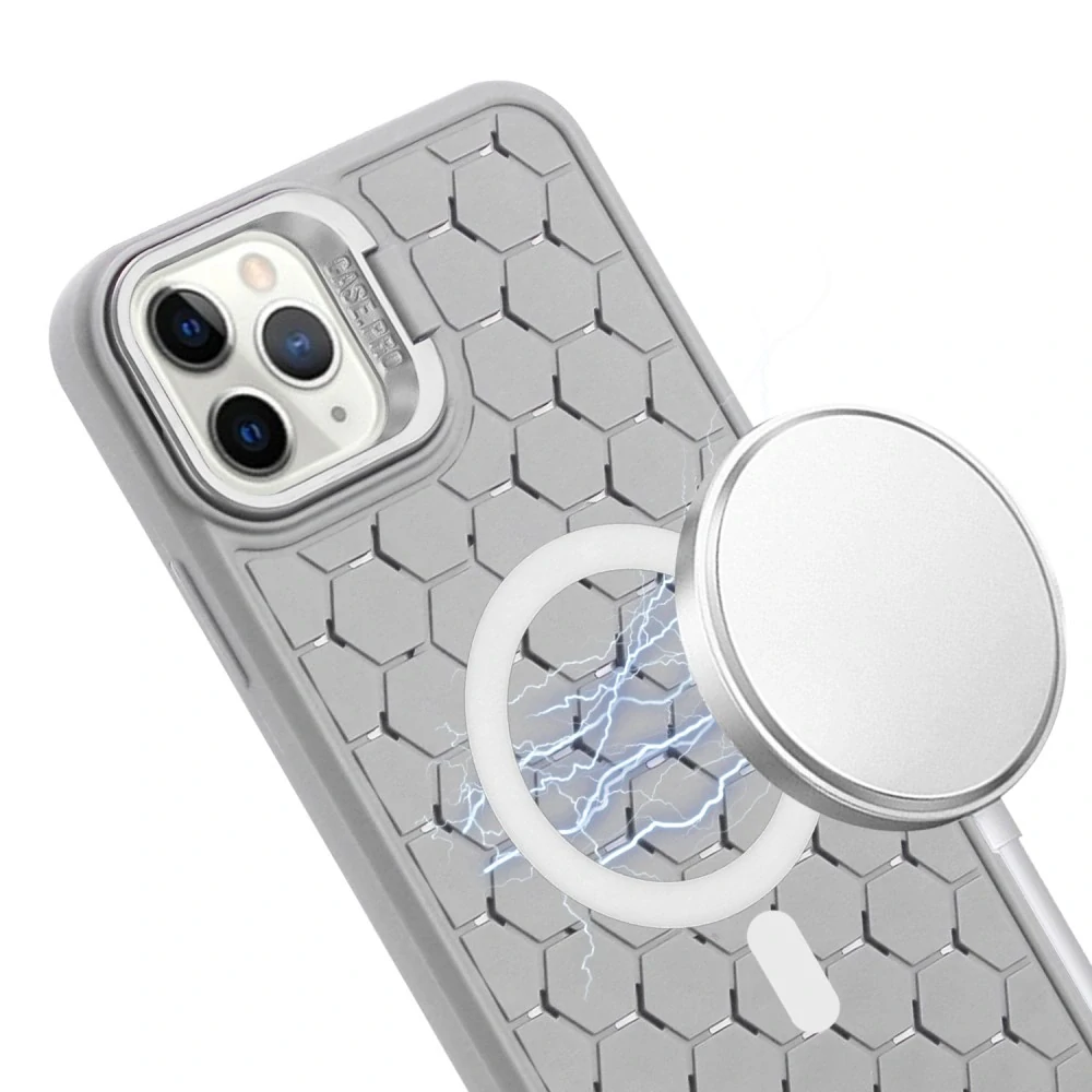 Kryt na iPhone 14 Pro Honeycomb s podporou MagSafe a šňůrkou na krk šedý