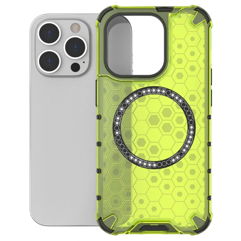 Kryt na iPhone 14 Pro odolný Honeycomb s podporou Magsafe zelený