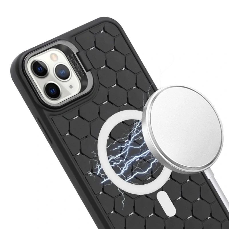 Kryt na iPhone 12 / 12 Pro Honeycomb s podporou MagSafe a šňůrkou na krk černý