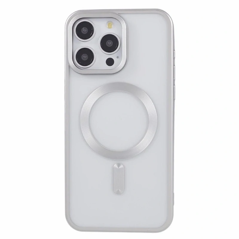 Kryt na iPhone 15 Pro Max gumový s podporou MagSafe stříbrný