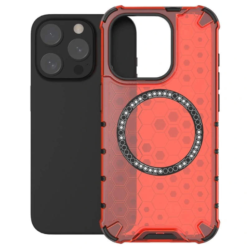 Kryt na iPhone 15 Pro Max odolný Honeycomb s podporou Magsafe červený