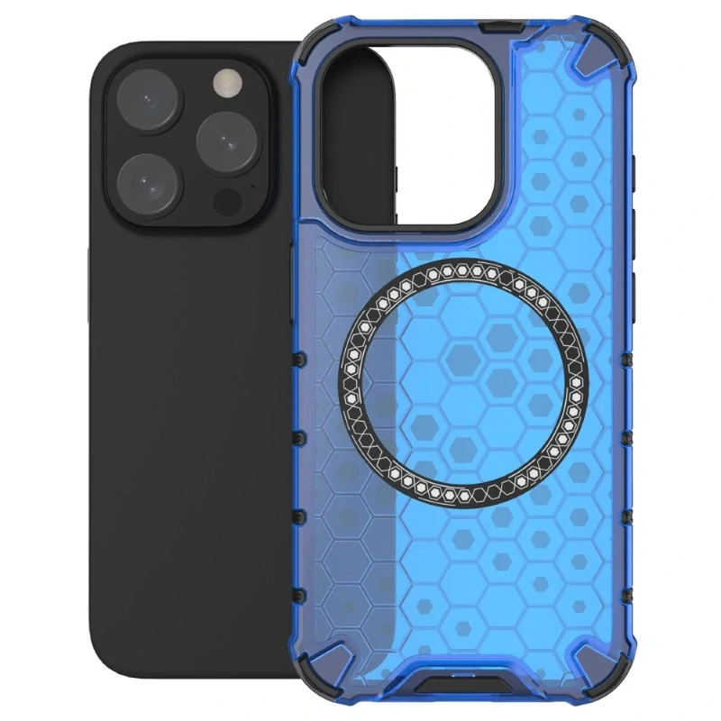 Kryt na iPhone 15 Pro Max odolný Honeycomb s podporou Magsafe modrý