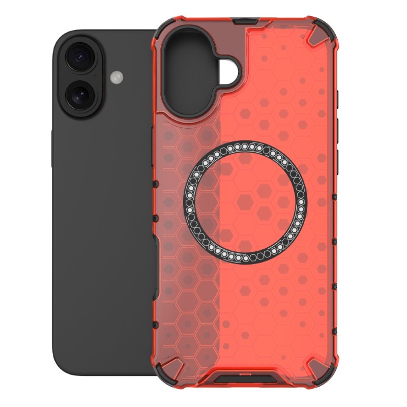 Kryt na iPhone 16 odolný Honeycomb s podporou Magsafe červený