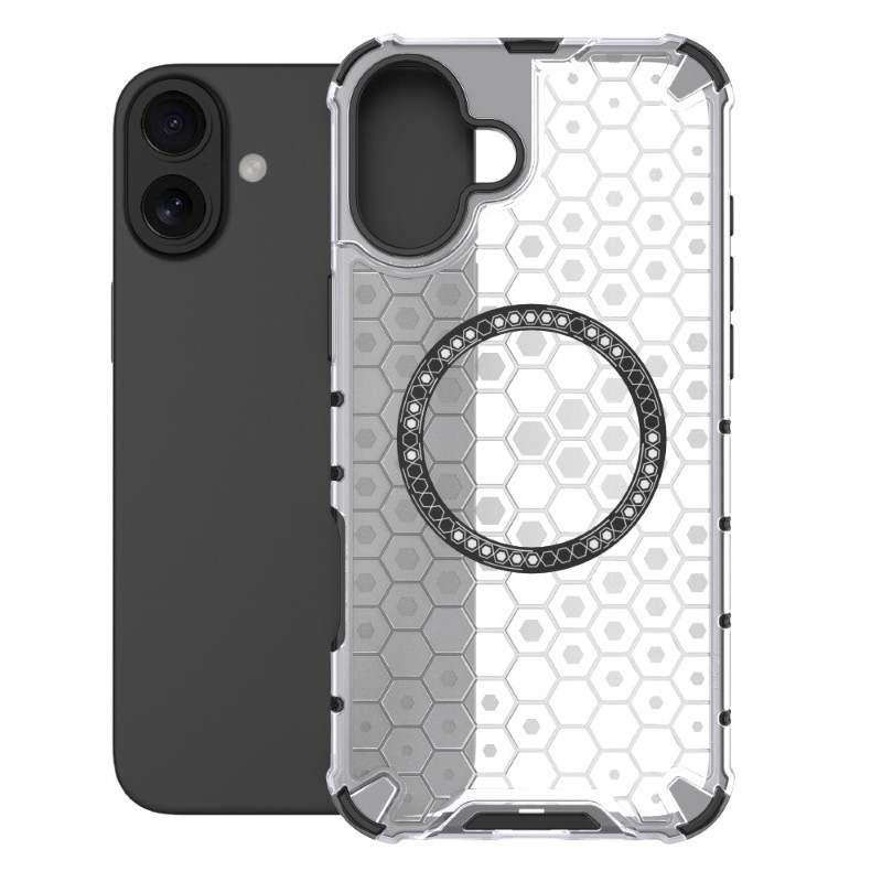 Kryt na iPhone 16 odolný Honeycomb s podporou Magsafe čirý