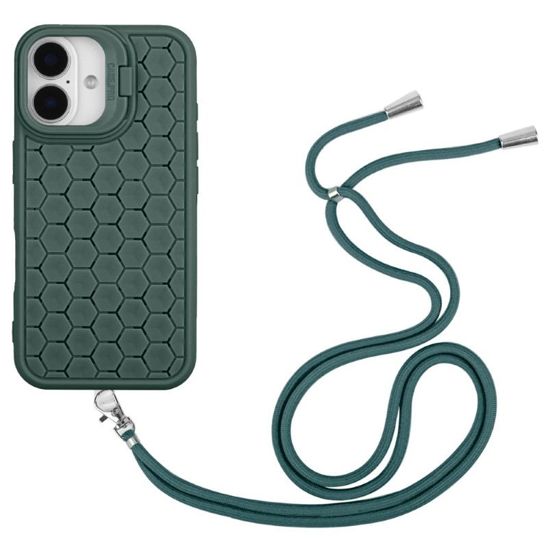 Kryt na iPhone 16 Honeycomb s podporou MagSafe a šňůrkou na krk zelený