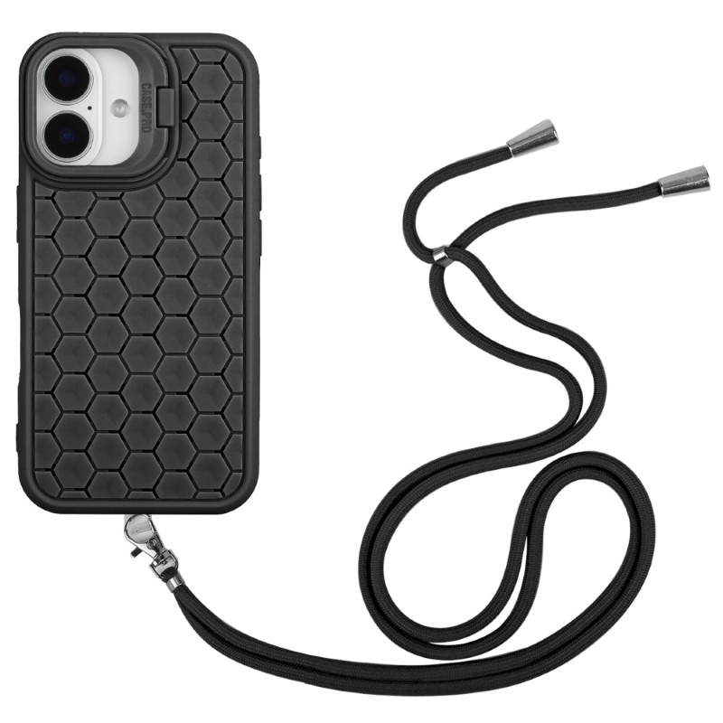 Kryt na iPhone 16 Honeycomb s podporou MagSafe a šňůrkou na krk černý
