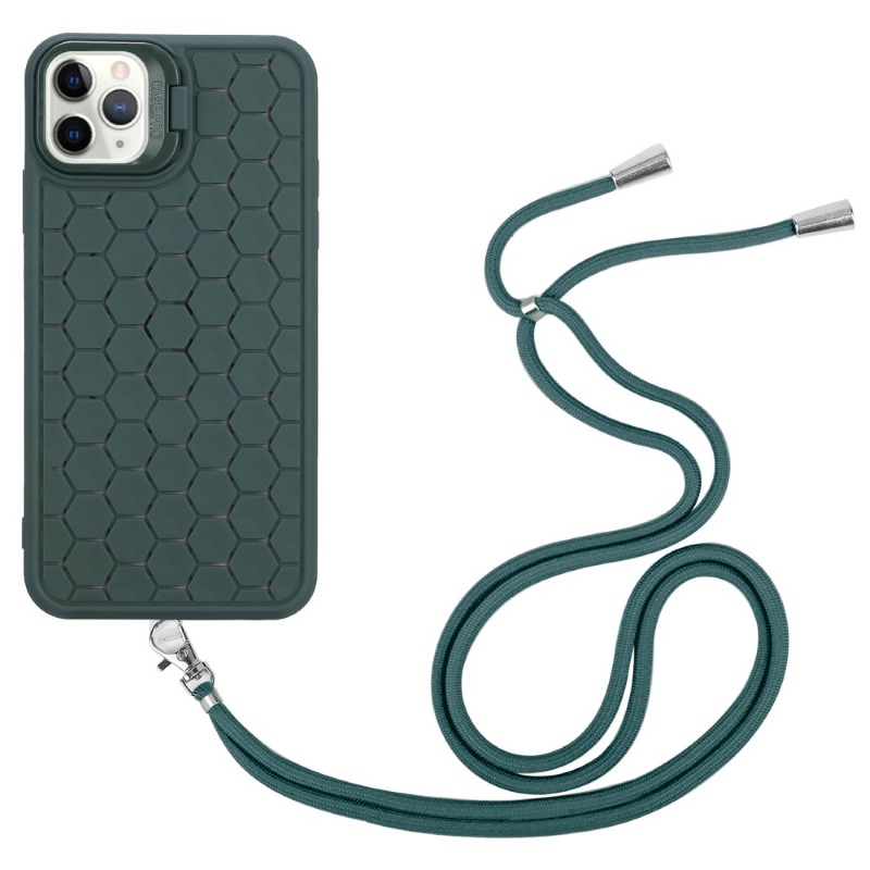 Kryt na iPhone 16 Pro Honeycomb s podporou MagSafe a šňůrkou na krk zelený