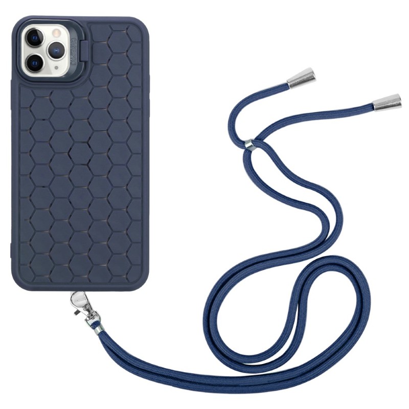 Kryt na iPhone 16 Pro Honeycomb s podporou MagSafe a šňůrkou na krk modrý