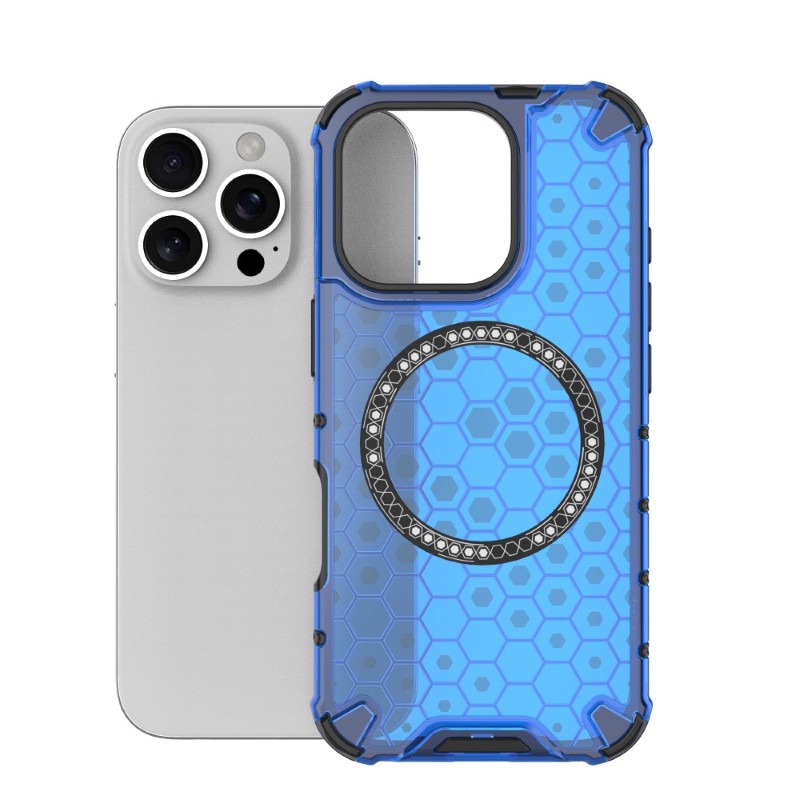 Kryt na iPhone 16 Pro Max odolný Honeycomb s podporou Magsafe modrý