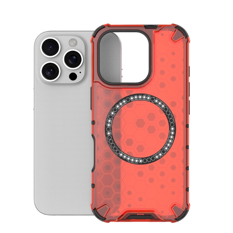 Kryt na iPhone 16 Pro Max odolný Honeycomb s podporou Magsafe červený
