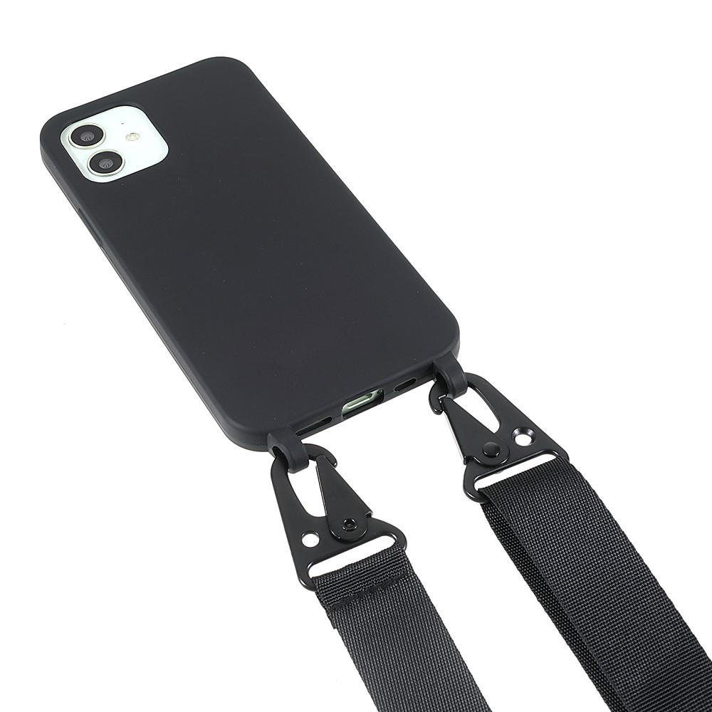 Kryt na iPhone 12 / 12 Pro gumový se šňůrkou na krk černý
