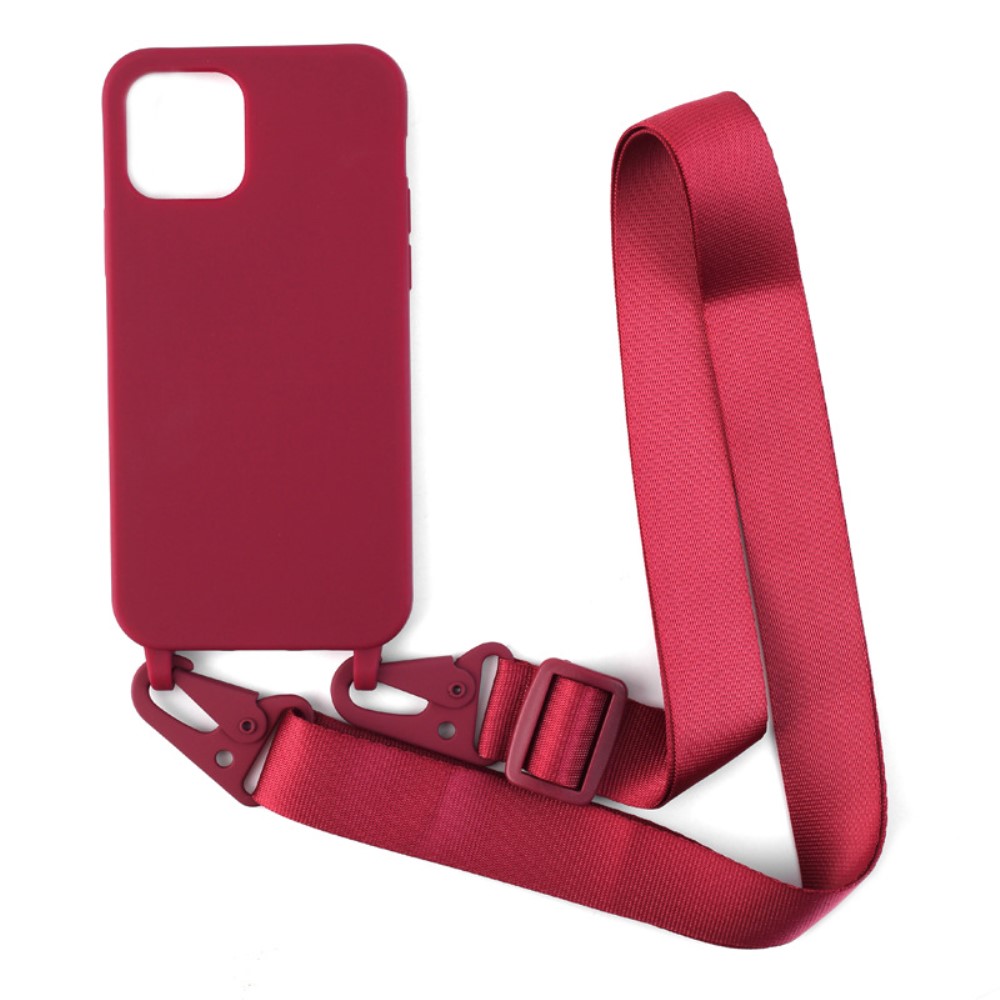 Kryt na iPhone 12 / 12 Pro gumový se šňůrkou na krk vínový
