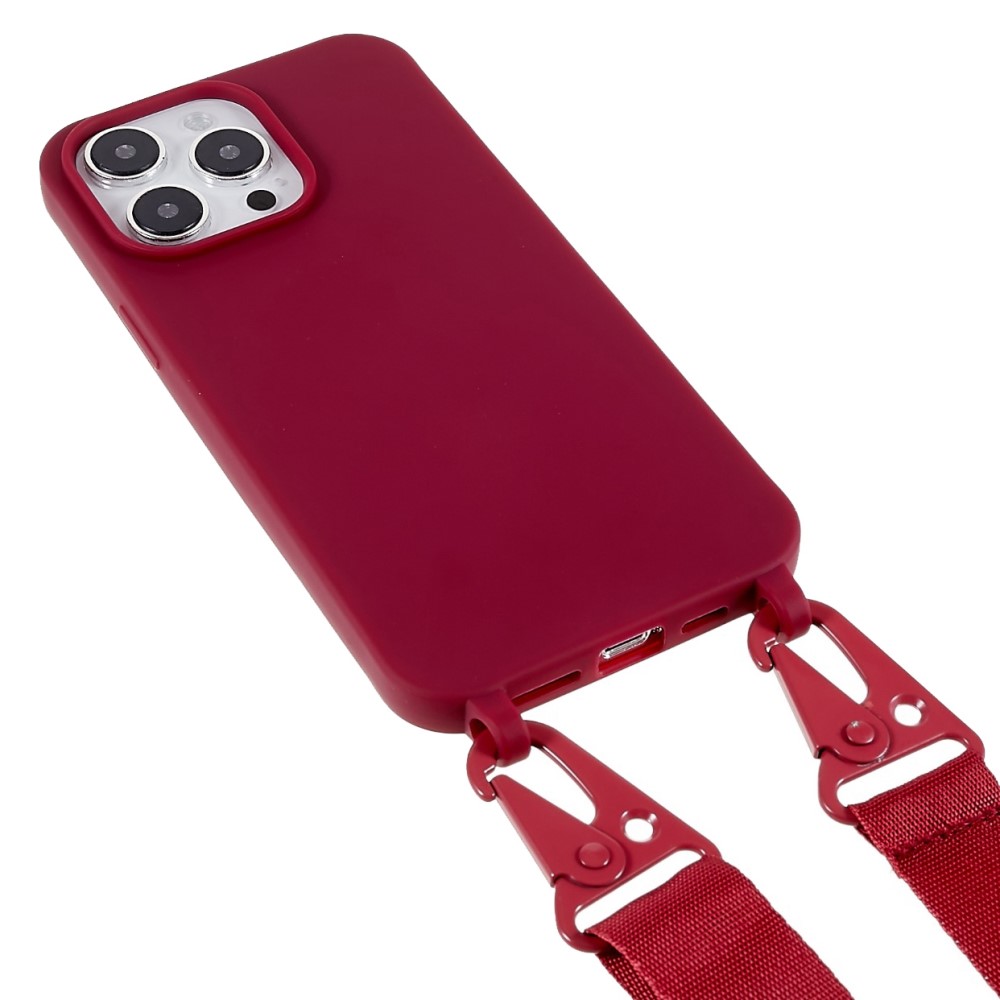 Kryt na iPhone 15 Pro Max gumový se šňůrkou na krk vínový