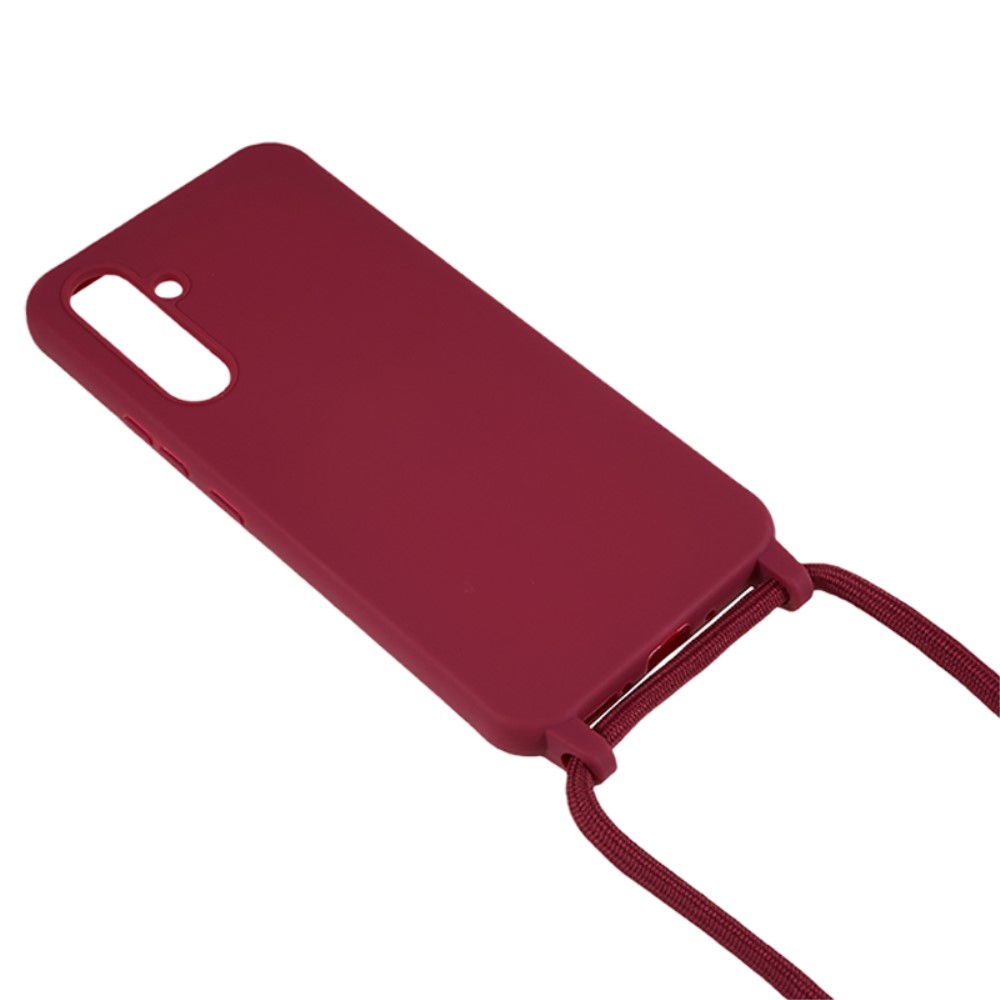 Kryt na Samsung Galaxy S25 gumový se šňůrkou na krk vínový