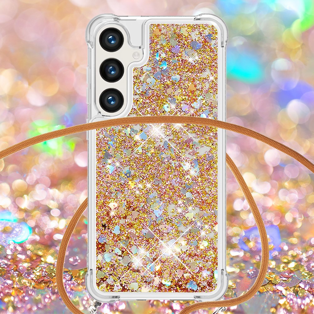 Kryt na Samsung Galaxy S25 Srdíčko se šňůrkou na krk zlatý