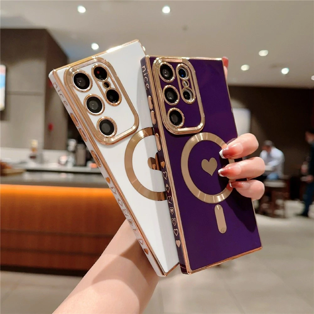 Kryt na Samsung Galaxy S22 Ultra Srdíčko s podporou MagSafe fialový