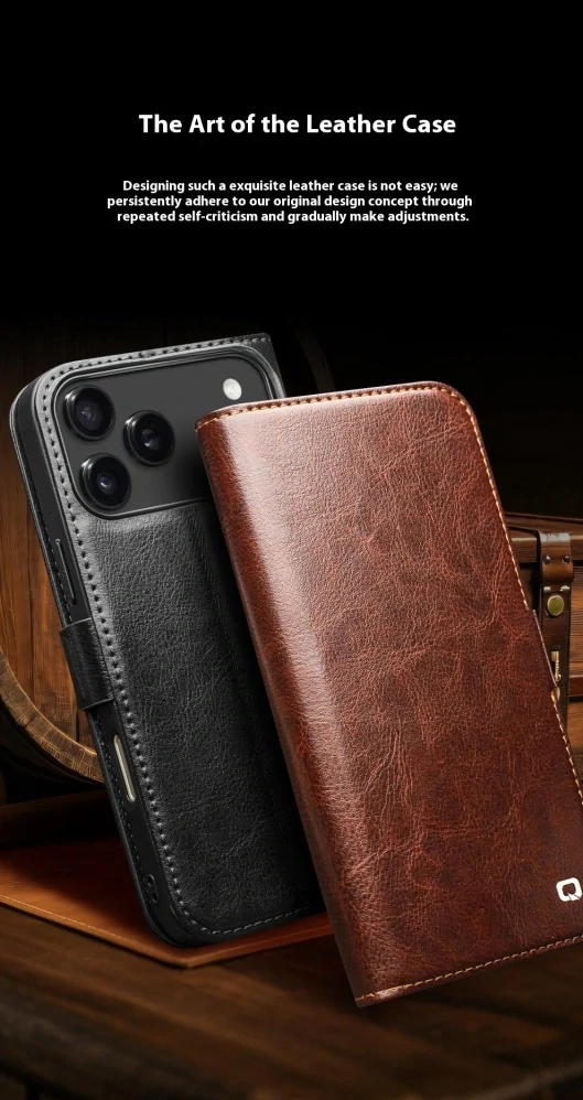 Pouzdro QIALINO na iPhone 17 Kožené černé