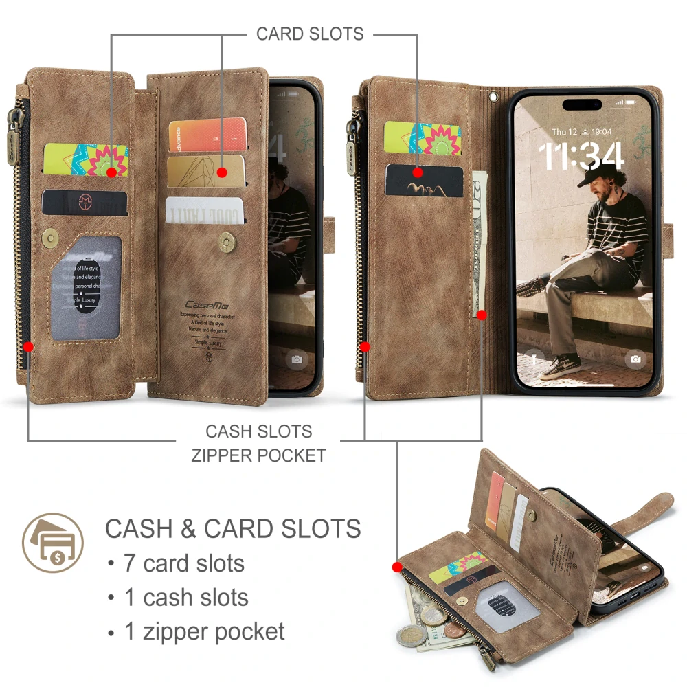 Pouzdro pro iPhone 17 CASEME Luxury Double Layer hnědé