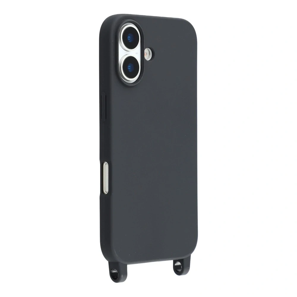 Kryt na iPhone 17 gumový se šňůrkou na krk černý