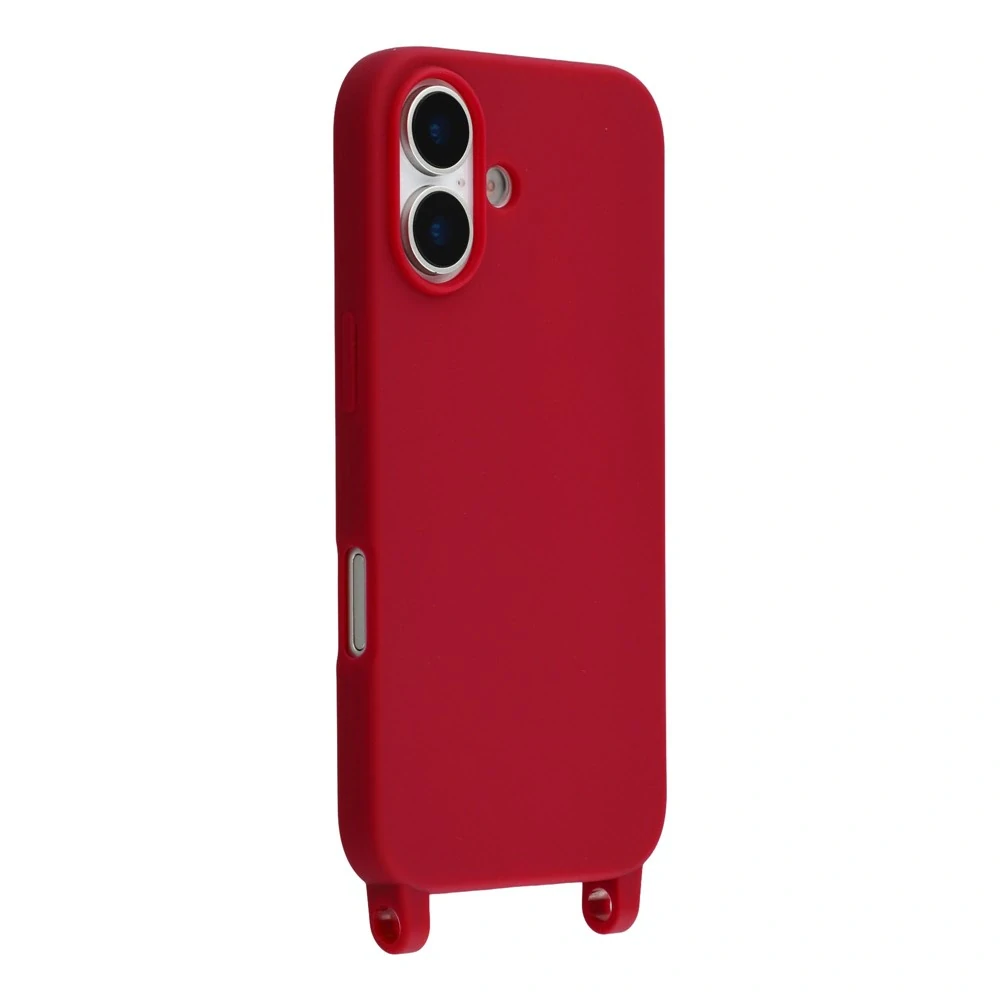 Kryt na iPhone 17 gumový se šňůrkou na krk vínový