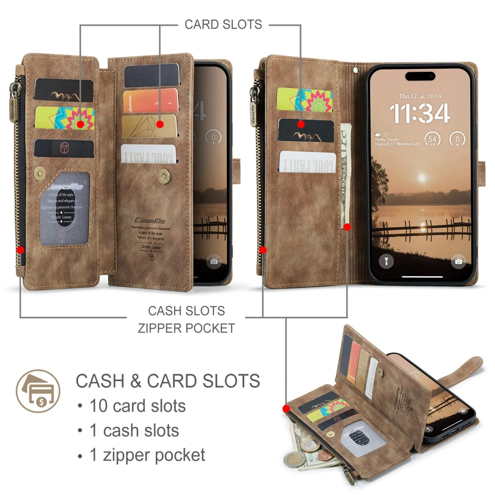 Pouzdro pro iPhone 17 Pro Max CASEME Luxury Double Layer hnědé
