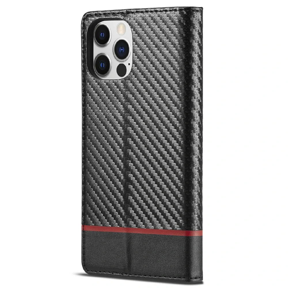 Pouzdro pro iPhone 12 / 12 Pro LC.IMEEKE Carbon Horizontal