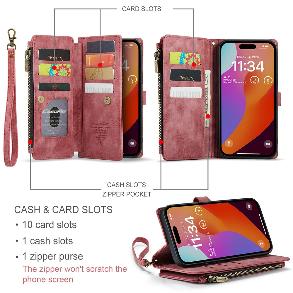 Pouzdro pro iPhone 16 Pro Max CASEME Luxury Double Layer červené