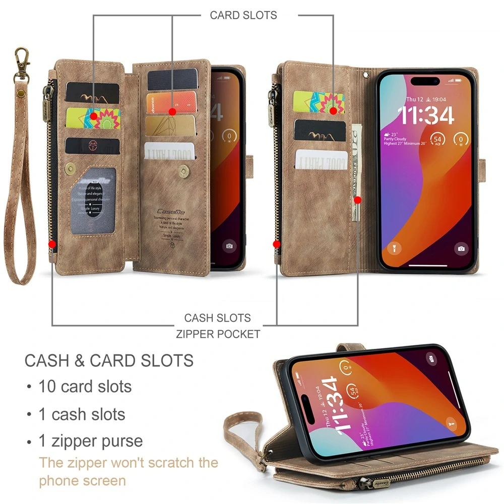 Pouzdro pro iPhone 16 Pro Max CASEME Luxury Double Layer hnědé