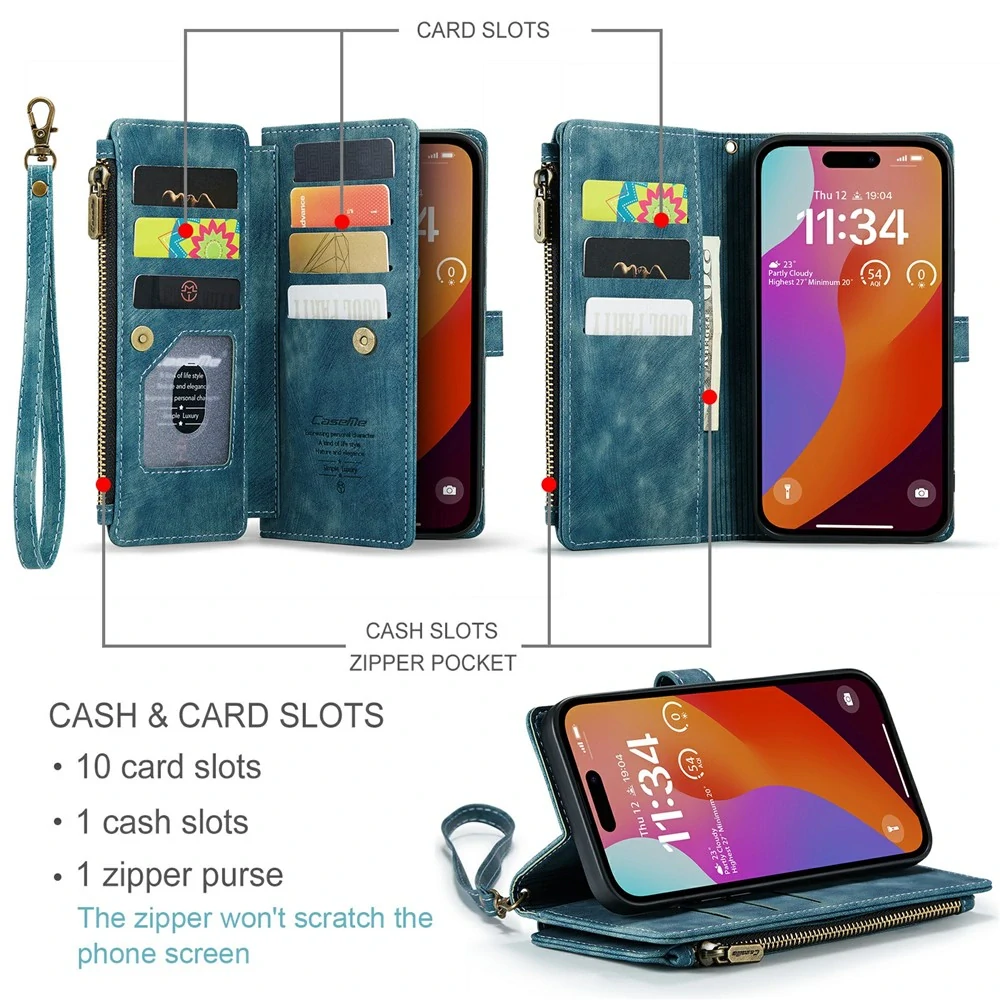 Pouzdro pro iPhone 16 Pro Max CASEME Luxury Double Layer modré