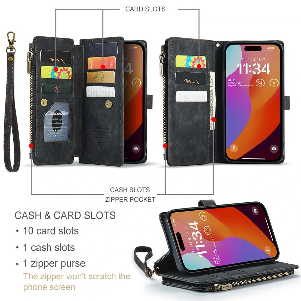 Pouzdro pro iPhone 16 Pro Max CASEME Luxury Double Layer černé