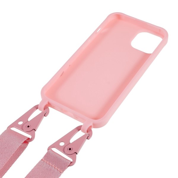 Kryt na iPhone 14 Wide gumový se šňůrkou na krk růžový